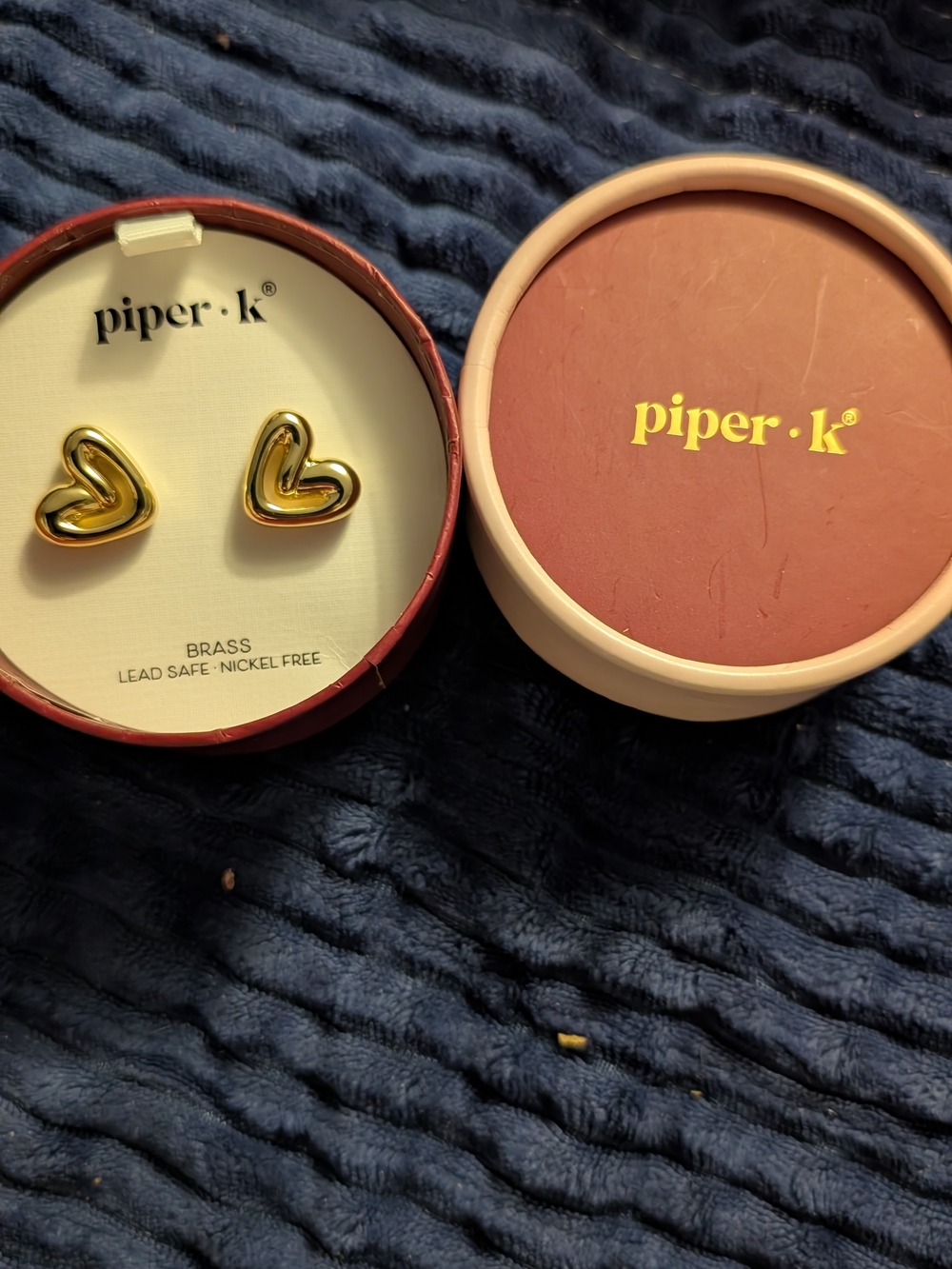 piper•k Gold Heart Stud Earrings — Polished Puffy Hearts